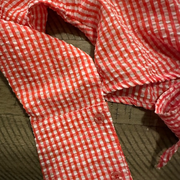 Vintage Style Red Gingham Seersucker Tie-Front Crop Top - Size M - Picture 3 of 6